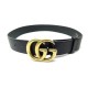 CEINTURE GUCCI DOUBLE G 480199 EN CUIR NOIR T80 BOUCLE DORE BLACK GOLD BELT 395€