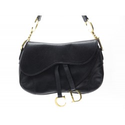 SAC A MAIN CHRISTIAN DIOR DOUBLE SADDLE EN CUIR GRAINE NOIR HAND BAG PURSE 3650€