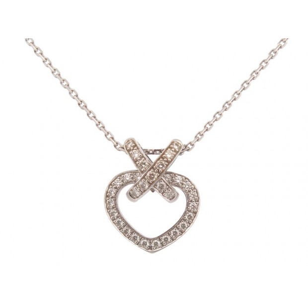 COLLIER CHAUMET PENDENTIF COEUR LIEN 40CM EN OR BLANC 18K DIAMANTS NECKLACE