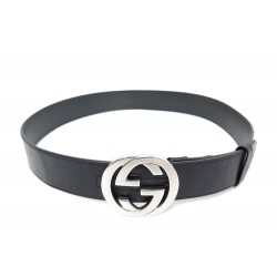 CEINTURE GUCCI BOUCLE GG 114876 TAILLE 85 EN CUIR NOIR BLACK LEATHER BELT 420€