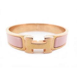 BRACELET HERMES CLIC H PM 16 CM EMAIL ROSE CANDEUR FINITION PALLADIE BANGLE 615€