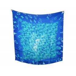 FOULARD LOUIS VUITTON CARRE 90 MOUSSELINE DE SOIE MONOGRAM BLEU SILK SCARF 395€