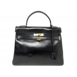 VINTAGE SAC A MAIN HERMES KELLY 32 RETOURNE EN CUIR BOX NOIR 1959 HAND BAG 8450€