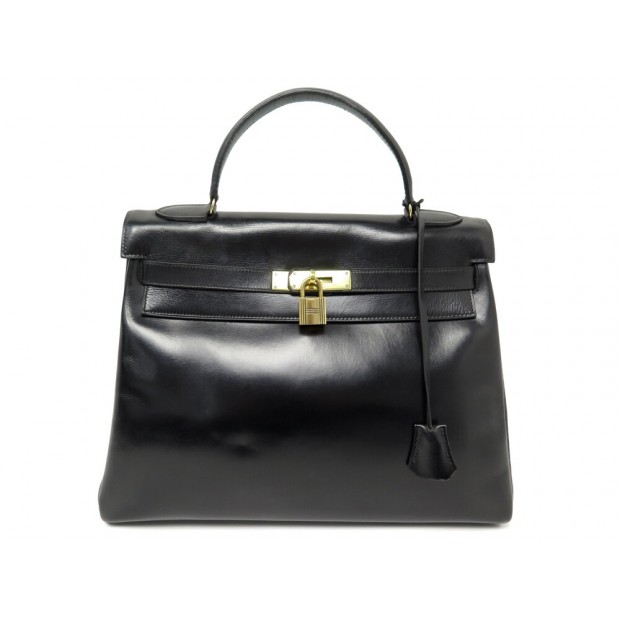 VINTAGE SAC A MAIN HERMES KELLY 32 RETOURNE EN CUIR BOX NOIR 1959 HAND BAG 8450€