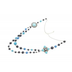 COLLIER CHANEL SAUTOIR PERLES LOGO CC BLEU CHAINE EN METAL DORE NECKLACE 2240€