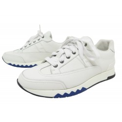 NEUF CHAUSSURES HERMES TRAIL 41 BASKETS CUIR BLANC + BOITE SNEAKERS SHOES 850€