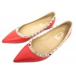 CHAUSSURES VALENTINO BALLERINES ROCKSTUD 37.5 IT 38.5 FR CUIR ROUGE SHOES 650€