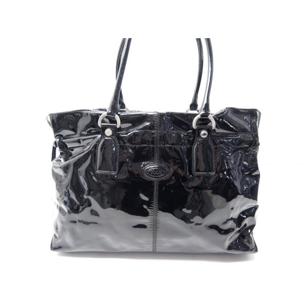 SAC A MAIN TOD'S D-BAG CABAS EN CUIR VERNIS NOIR BLACK PURSE TOTE HAND BAG 2200€