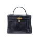 VINTAGE SAC A MAIN HERMES KELLY 32 RETOURNE EN CUIR BOX BLEU MARINE NAVY PURSE