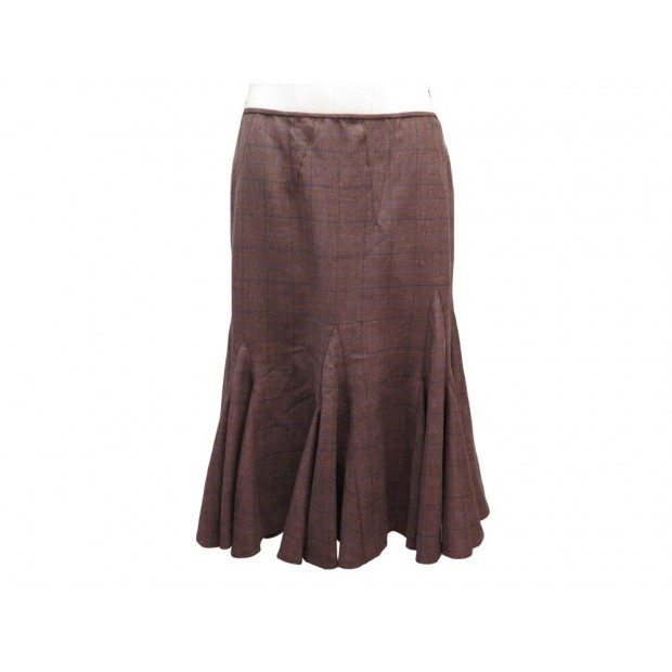 NEUF JUPE CHRISTIAN DIOR A GODETS A CARREAUX 42 XL EN LAINE NEW WOOL SKIRT 2400€