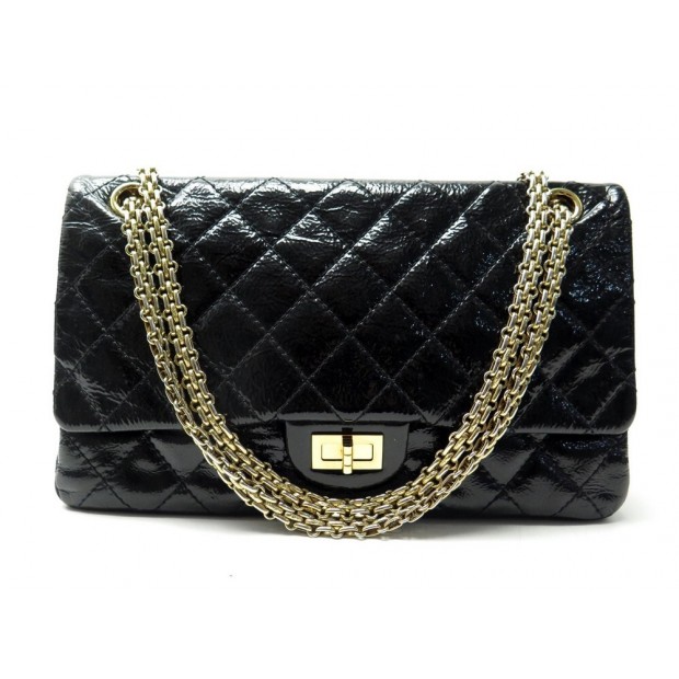 SAC A MAIN CHANEL GRAND 2.55 JUMBO EN CUIR VERNIS MATELASSE NOIR HAND BAG 10500€