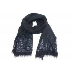 NEUF FOULARD CHANEL LOGO CC & CAMELIA A SEQUINS NOIR EN CACHEMIRE SCARF SHAWL