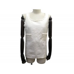 NEUF DEBARDEUR CHANEL 38 M EN SOIE COL TWEED BLANC P30133W03850 SILK SHIRT 2000€