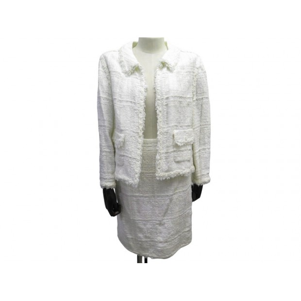 NEUF VESTE TAILLEUR + JUPE CHANEL P30133W03850 T M 40 EN TWEED BLANC SKIRT 6520€