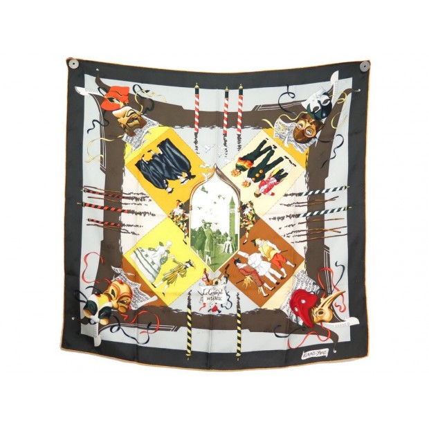 NEUF FOULARD HERMES LE CARNAVAL DE VENISE CARRE 90 EN SOIE BROCHEE SCARF 460€