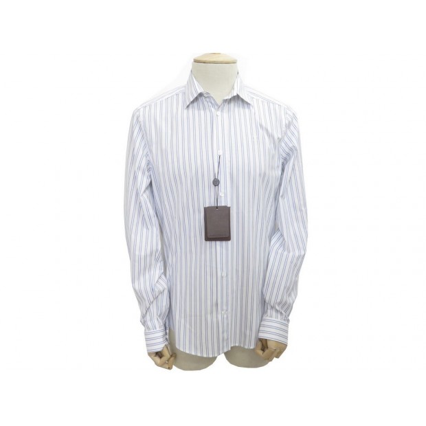 NEUF CHEMISE LOUIS VUITTON L COTON BLANC RAYES BLEU 