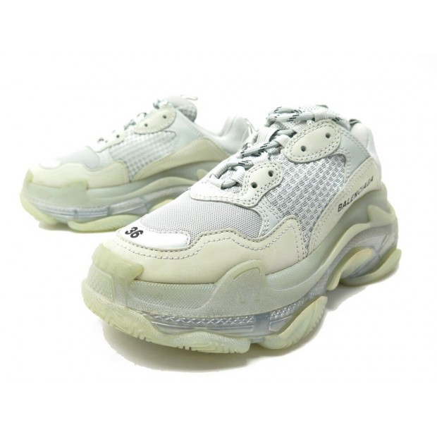 CHAUSSURES BALENCIAGA 544351 TRIPLE S 36 BASKETS EN TOILE GRISE GREY SHOES 895€