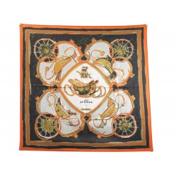 NEUF FOULARD HERMES NEW SPRINGS RYBALTCHENKO CARRE 90 EN SOIE ORANGE SCARF 460€