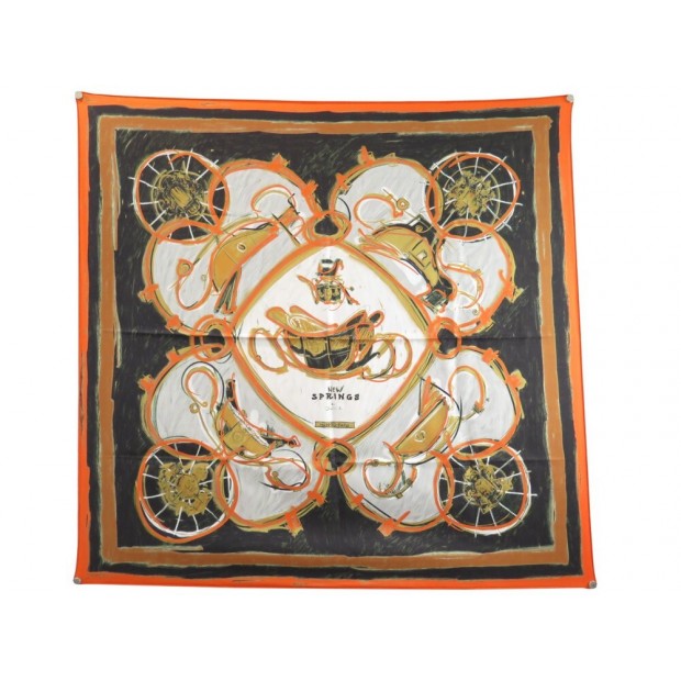 NEUF FOULARD HERMES NEW SPRINGS RYBALTCHENKO CARRE 90 EN SOIE ORANGE SCARF 460€