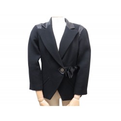 VESTE CROISEE CHANEL P33306 M 40 EN LAINE NOIR NOEUD SATIN WOOL JACKET 5300€