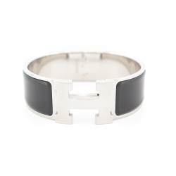 BRACELET HERMES CLIC CLAC H LARGE 16 CM EN EMAIL NOIR FINITION PALLADIE 680€