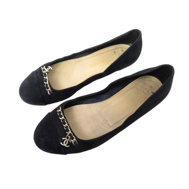 CHAUSSURES BALLERINES CHANEL G27246 4.5 37.5 EN DAIM NOIR BOITE SUEDE SHOES 830€