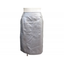 JUPE CHANEL EN CUIR METALISE ARGENTE P14247V00679 38 M METALISED SKIRT 5850€