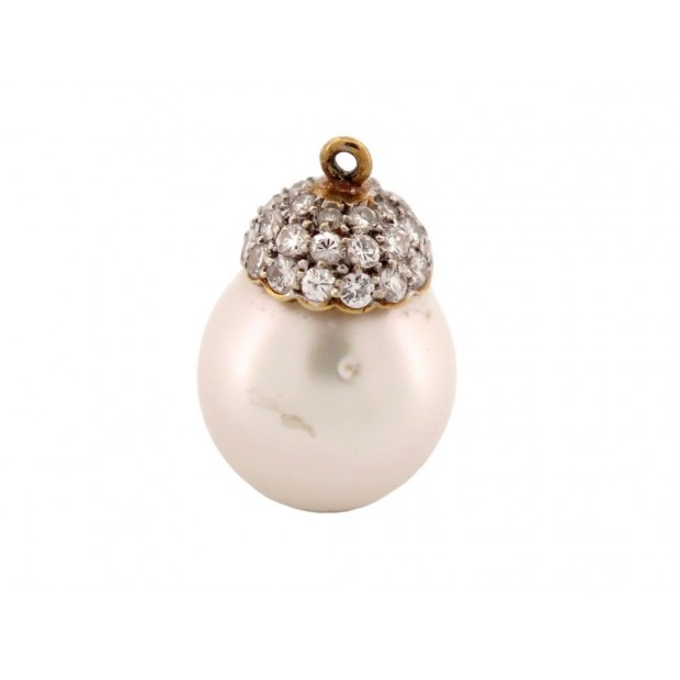 PENDENTIF EN OR JAUNE 18K PERLE SERTIE 34 DIAMANTS PEARL AND DIAMONDS PENDANT