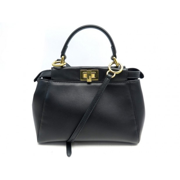 SAC A MAIN FENDI PEEKABOO MINI CUIR NOIR 8BN244 BANDOULIERE HAND BAG PURSE 4000€