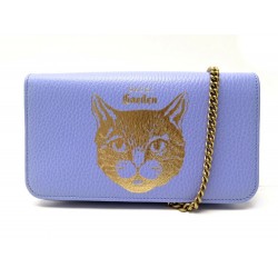 NEUF SAC A MAIN POCHETTE GUCCI GARDEN CAT CHAIN 521552 EN CUIR GRAINE WALLET BAG