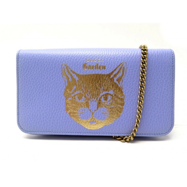 NEUF SAC A MAIN POCHETTE GUCCI GARDEN CAT CHAIN 521552 EN CUIR GRAINE WALLET BAG