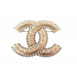 NEUF BROCHE CHANEL LOGO CC ET STRASS 2022 EN METAL DORE GOLDEN BROOCH 550€