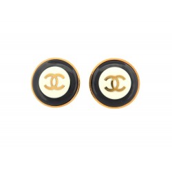 VINTAGE BOUCLES D'OREILLES CHANEL 1993 RONDES LOGO CC EN METAL DORE EARRINGS