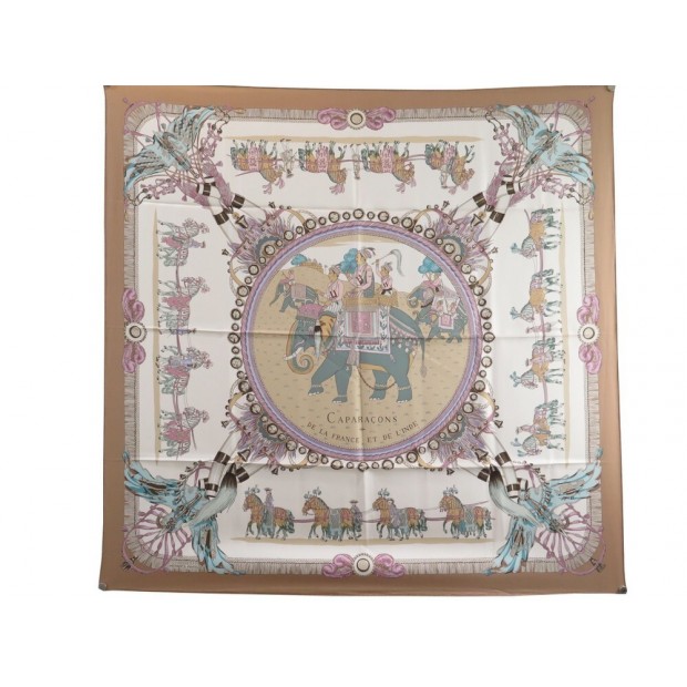 NEUF FOULARD HERMES CAPARACONS DE LA FRANCE ET L INDE CARRE 90 SOIE SCARF 460€