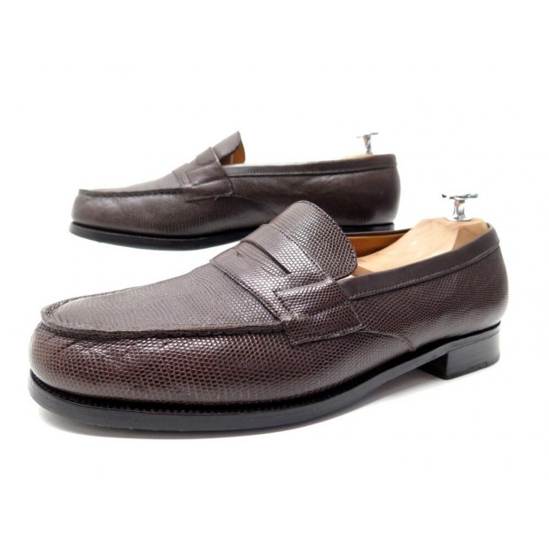 CHAUSSURES JM WESTON 180 MOCASSINS 7.5E 42 EN CUIR DE LEZARD LOAFERS SHOES 1720€