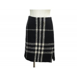 JUPE BURBERRY DROITE TAILLE 36 S EN LAINE CARREAUX TARTAN NOIR WOOL SKIRT 820€