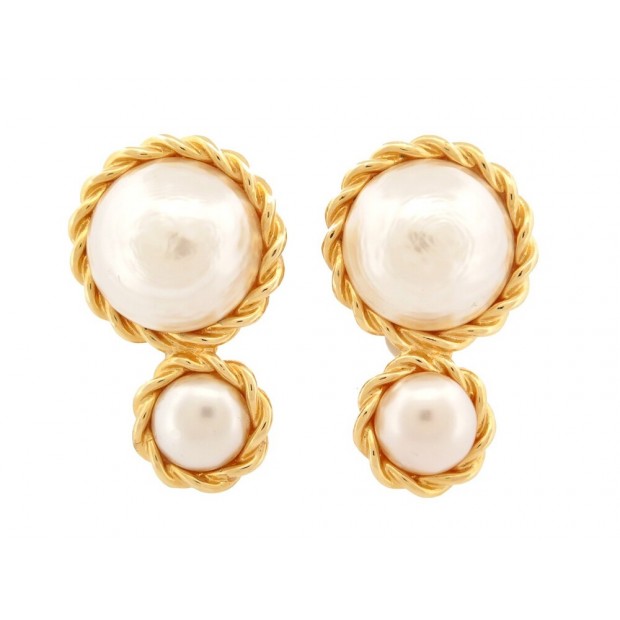 NEUF VINTAGE BOUCLES D'OREILLES CHANEL DE CASTELLANE 1987 PERLES PEARLS EARRINGS