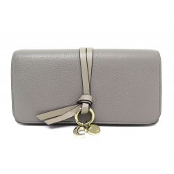 NEUF PORTEFEUILLE CHLOE ALPHABET CHC21WP715F57053 EN CUIR GRIS BREY WALLET 515€