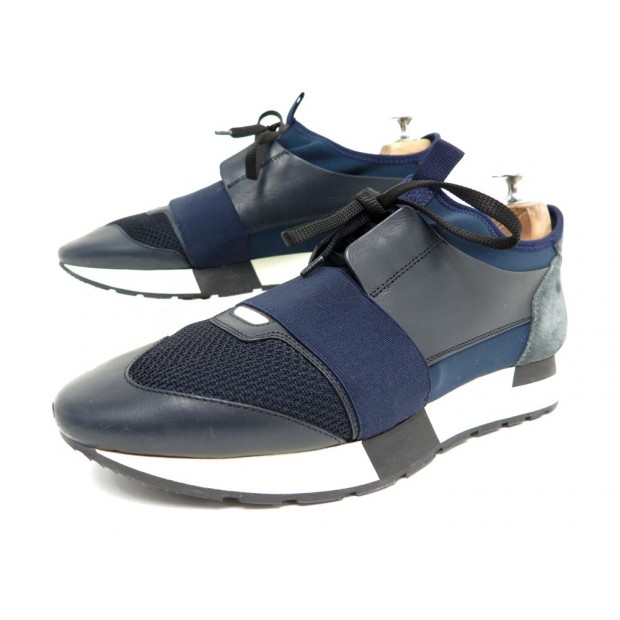 CHAUSSURES BASKETS BALENCIAGA RACE RUNNERS 40 IT 41 FR CUIR BLEU NAVY SHOES 650€