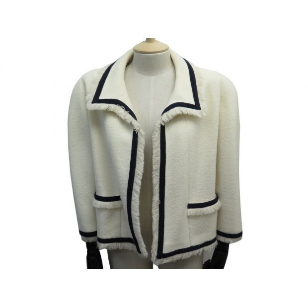 VESTE CARDIGAN CHANEL T40 M EN TWEED DE LAINE BLANCHE WHITE WHOOL JACKET 8420€