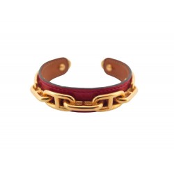 BRACELET HERMES MAILLONS CHAINE D'ANCRE T16 CUIR BOX ROUGE LEATHER BANGLE 555€