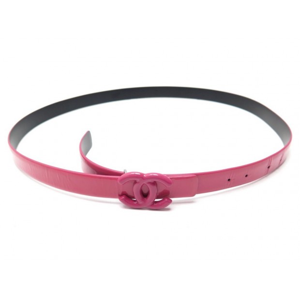 CEINTURE CHANEL BOUCLE LOGO CC T 90 36 CUIR VERNI ROSE PINK LEATHER BELT 1450€