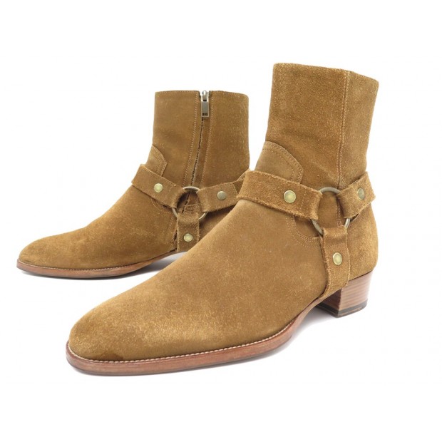 CHAUSSURES SAINT LAURENT WYATT 496880 41 BOTTINES DAIM CAMEL BOOTS SHOES 1150€