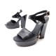 NEUF CHAUSSURES CHANEL 39 SANDALES EN CUIR LEZARD NOIR & PERLE SANDAL SHOES 750€