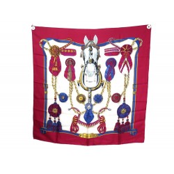 VINTAGE FOULARD HERMES FRONTAUX ET COCARDES SOIE BORDEAUX CARRE SILK SCARF 460€