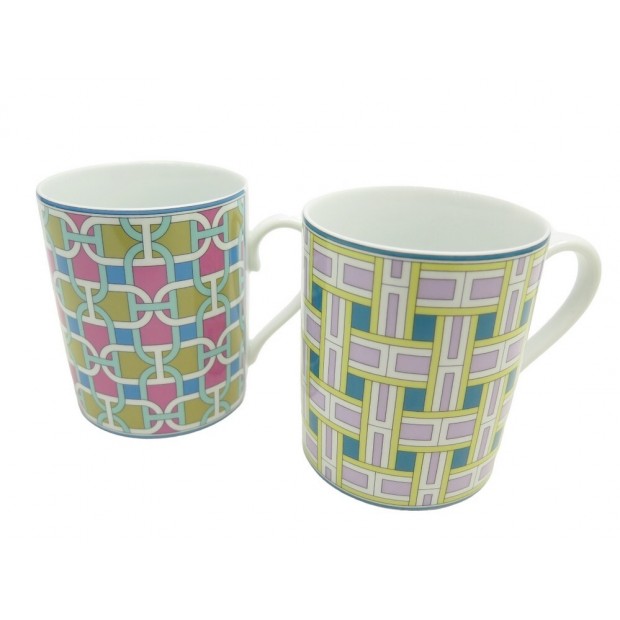 NEUF LOT DE 2 MUG HERMES TIE SET AZUR MACRO 2 PORCELAINE AVEC BOITES CUPS 282€