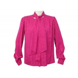 CHEMISE HERMES CHEMISIER COL LAVALIERE T M 38 SOIE FUSHIA SILK SHIRT TIE 2800€