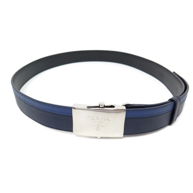 CEINTURE PRADA 70 A 100 CM CUIR BICOLORE BLEU & NOIR LEATHER AJUSTABLE BELT 560€