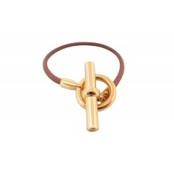 NEUF BRACELET HERMES GLENAN 17 CM METAL DORE & ET CORDON CUIR MARRON JEWEL 340€