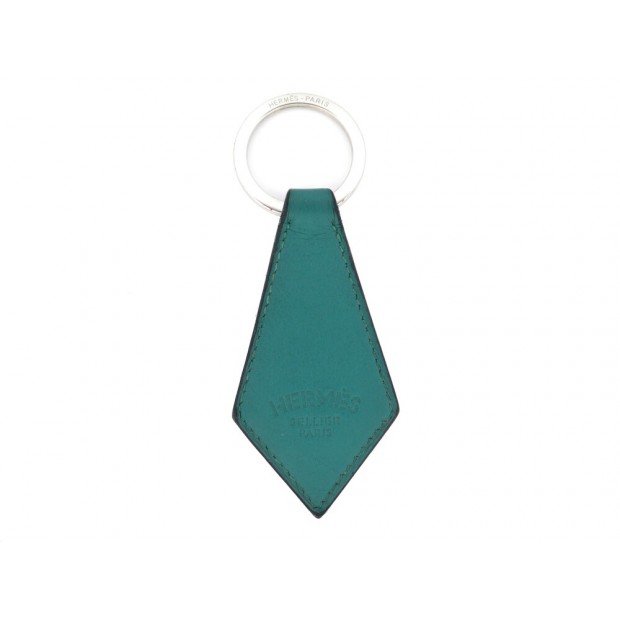 PORTE CLE HERMES TAB KEY RING CUIR CHEVRE MYSORE TURQUOISE KEY RING HOLDER 335€